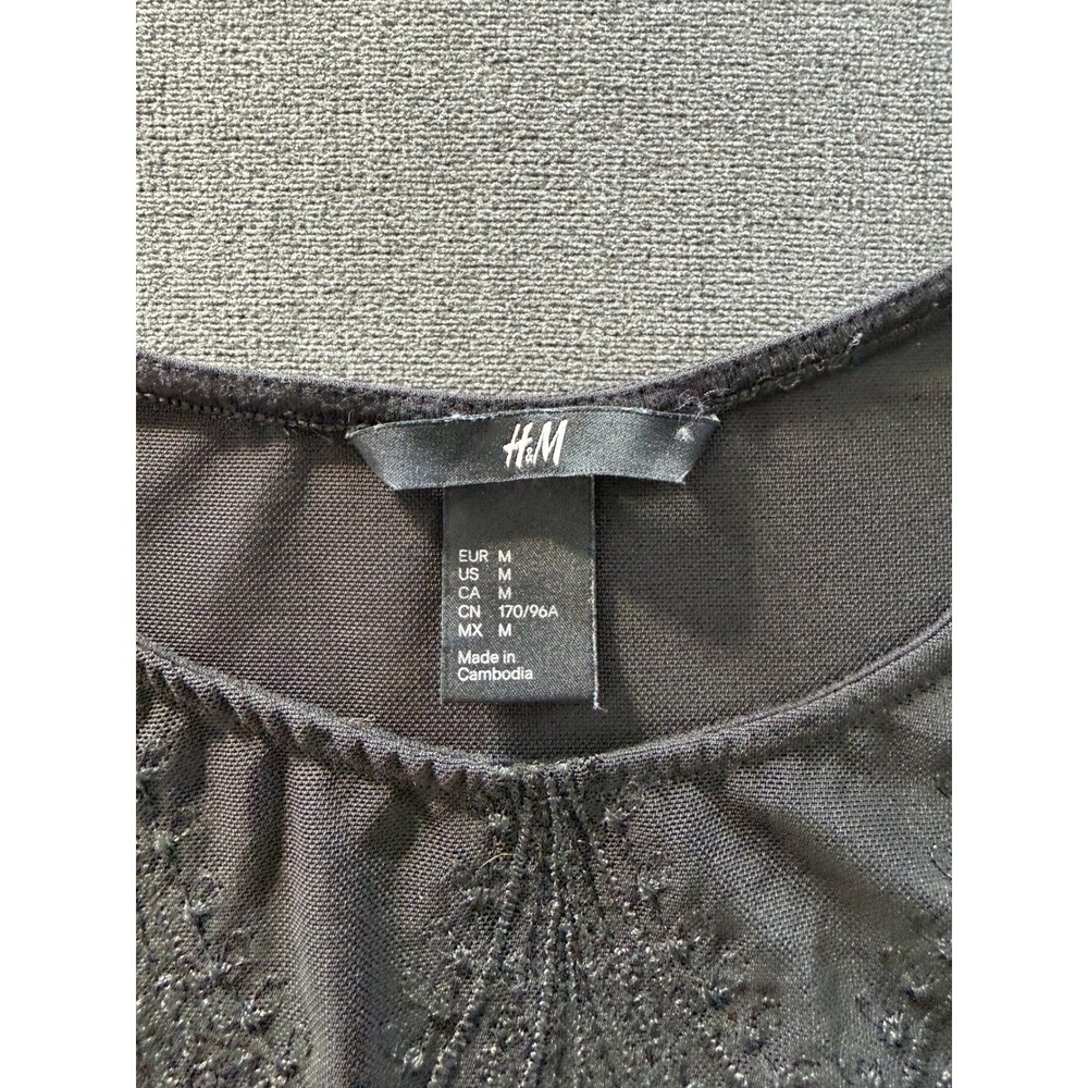 H&M Lace Top Womens M Black Cap Sleeve Victorian Coquette Romantic Dark Academia - Picture 6 of 10